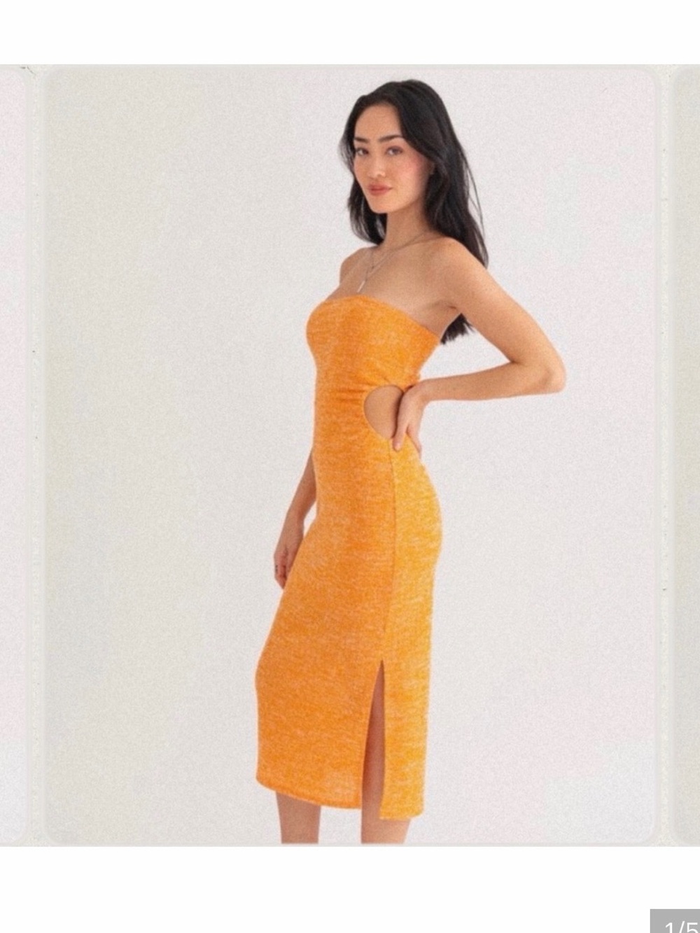 Le Lis Strapless Orange Cutout Midi Dress with Side Slit